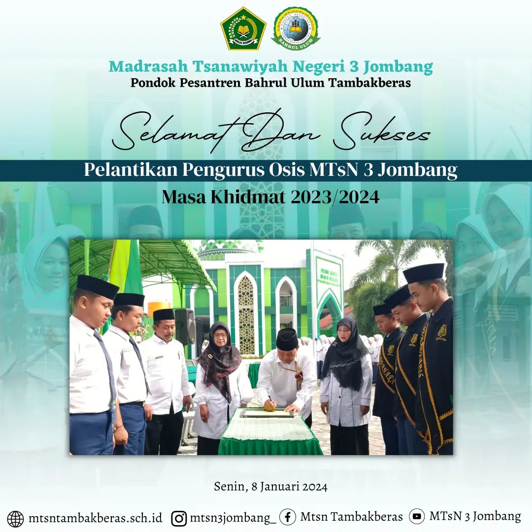 Pelantikan OSIS MTsN 3 Jombang PP Bahrul Ulum Masa Abdi 2024-2025