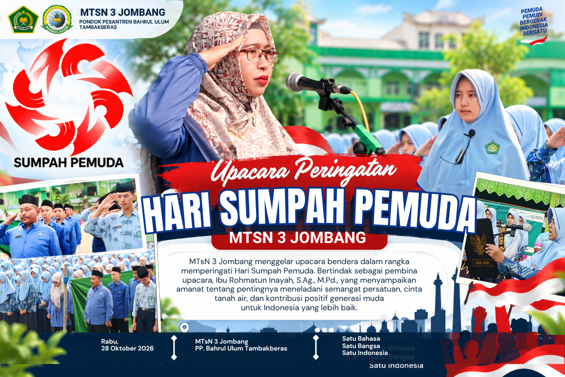 Kobarkan Semangat Persatuan, MTsN 3 Jombang Gelar Upacara Peringatan Hari Sumpah Pemuda