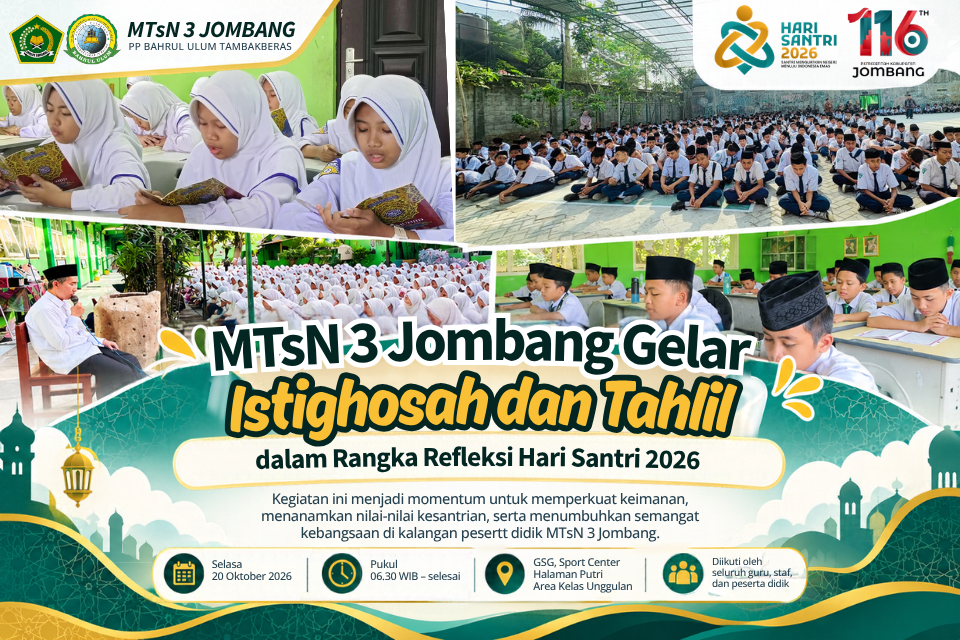 MTsN 3 Jombang Gelar Istighosah dan Tahlil dalam Rangka Refleksi Hari Santri 2026